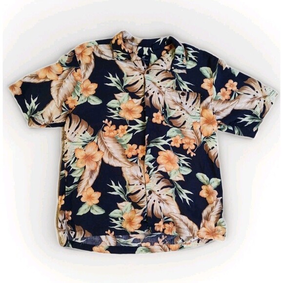 Caribbean Joe Hawaiian Shirt Mens Large Floral Blue Linen CottonBlend Button Up - Picture 1 of 13